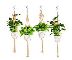 FORMIZON 4 Stück Makramee Blumenampel Baumwollseil Hängeampel, Blumenampel Makramee Pflanzenhalter, Blumenhänger Pflanzhänger für Innen Außen Decken Balkone Wanddekoration Balkon Gartendekor