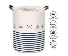DIAOPROTECT Wäschekorb, Faltbarer Wäschekorb Kinderzimmer,Verdickte Leinwand Wäschekörbe mit PU-Ledergriffen und Tunnelzug Verschluss zur Lagerung Kleidung Spielzeug in Schlafzimmer Wäscherei-17.7