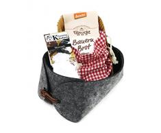 Charming Boxes Geschenkkorb Brot und Salz - Einzug, Einweihung, Richtfest - Bio-Backmischung (Anthrazit)