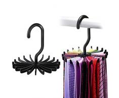 IPOW 2 Stück Krawattenhalter, 360°drehbare Krawattenbügel für 20 Krawatten mit längerem Haken Kleiderschrank Organizer - Krawatten Schlips Gürtel Schal Ketten Halter (Schwarz 12cm)