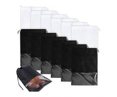 Schuhbeutel Transparent, 12 Stück Schuhbeutel mit Zugband und Transparente Fenster, Schuhbeutel Reise, Wasserabweisende Staubabweisende Schuhtaschen für Sport, Camping, Reisen