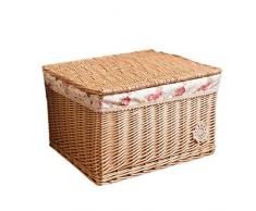 BBG Aufbewahrungskorb, Rattan-Korb, Schubladen-Korb, Wicker-Aufbewahrungsbox mit Deckelschublade Bai Na Home 2 Color, Ein Korb zum Aufbewahren von Kleinigkeiten,Primärfarbe,39x27x18cm