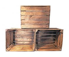 Geflammte Holzkisten im Set-Angebot: Originale, Vintage Obstkisten Apfelkisten aus dem Alten Land zum Möbelbau oder Dekoration mit den Maßen 50 x 40 x 30cm (3er Set)