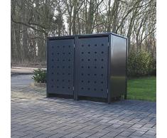 2 Mülltonnenboxen Modell No.2 für 120 Liter Mülltonnen / komplett Anthrazit RAL 7016 / witterungsbeständig durch Pulverbeschichtung / mit Klappdeckel und Fronttür