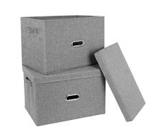 Homfa 2er Aufbewahrungsbox mit Deckel Griff Faltbar Stoff Grau Groß Set 44.5x29x29.5cm
