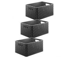 Rotho 3er-Set Aufbewahrungskisten 18 l in Rattan-Optik, Kunststoff (PP), schwarz, A4/18 Liter (36,8 x 27,8 x 19,1 cm)