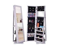 TONGSH Schmuck Organizer Schmuckschränkchen 360 drehende, abschließbare Stehen Wand Schmuck Schrank mit Ganzkörperspiegel Großen Schmuck Schrank Kabinett (Color : White)
