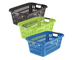 axentia Wäschekorb aus Kunststoff, Wäschesammler mit Lochstruktur, 60 Liter