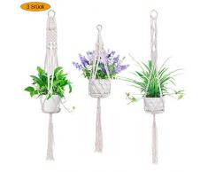 New rui cheng Makramee Blumentopf, Pflanzen Zum Aufhängen 3 Stück Hängehaken Handgemacht Pflanzenaufhänger Hängeampel Blumentöpfe Hängend Aufhänger Baumwollseil Blumenampel Balkone Hängende Pflanzen