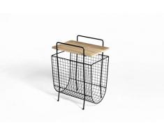LIFA LIVING Beistelltisch mit Zeitungsständer, Zeitschriftenhalter aus schwarzem Metall und MDF-Holz, Magazinständer im Vintagestil mit zusätzlicher Ablagemöglichkeit, 40 x 29 x 54 cm