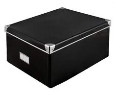Idena 10520 Aufbewahrungsbox aus festem Karton, Deckel mit Metall verstärkt, inklusive Beschriftungsfeld, ca. 36 x 28 x 17 cm, schwarz