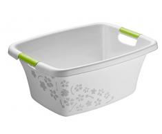 Rotho Flowers Wäschekorb 25 l, Kunststoff (PP), grau / grün, 25 Liter (50,5 x 38 x 22 cm)