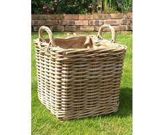 TEP Quadratischer Weidenkorb mit Auskleidung, sehr robust, Blau, Beige