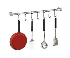 OIZEN Hakenleiste Küchenreling Hängeleiste aus 304 Edelstahl Rostfrei Küchenutensilienhalter Pfannehalter Tassenhalter mit 7 Haken Küchenhelfer Kochzubehör Küchenutensilien