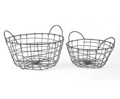 Metall Korb 2er Set rund aus Draht im Vintage Shabby Chic – vielseitig verwendbar für Küche, Garten oder als Deko-Korb