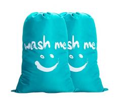 IHOMAGIC 2Pack Wäschesack Reise Schmutzwäsche Wäschesammler Wäschetasche Wäschebeutel Groß Faltbarer Wäschekorb Aufbewahrungstasche Wäschetonne Wäschebox Outdoor Wäschebehälter Stoff 120L Blau