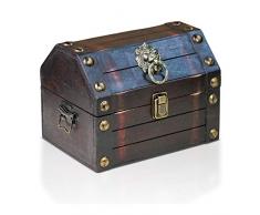 Brynnberg Schatztruhe „Lionshead S 22x16x16cm“ – Schatzkiste, Holz Schwarz, Gewachst, Mit Deckel, Verschluss, Verzierung Löwenkopf, Piratenkiste, Aufbewahrungsbox Mit Seitlichen Henkel