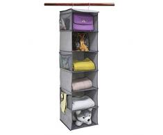 homyfort hängender stoffschrank - Hängeschrank aus Stoff mit 6 Fächer, perfekte Hängeaufbewahrung für Kleidung, Schuhe, Accessoires und mehr, 120 x 30 x 30cm, Grau Leinen, XDX6CP