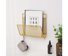 TINE Schmiedeeisen Wand Magazinhalter 3-Lagiger Zeitungshalter Zeitung Wandzeitungshalter Bücherregal Montiert Einfache Wohnzimmer Zeitungsständer Zeitschriftenständer Aufbewahrungskorb Schwarz,Gold