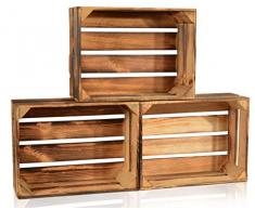 CHICCIE 3 Set Geflammte Obstkisten - 38cm x 28cm Holzkisten Weinkisten Holz Kisten Apfelkisten Obstkiste Gebrannt
