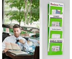 Wandzeitungshalter aus Metall – mit 4 Taschen für Zeitungen und Magazine – Größe 980x320x70mm – Wand-Zeitungshänger – Zeitung-Wandhalter – Magazinhalter (weiß)