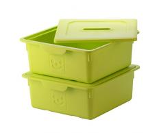 IRIS, 2er-Set Schublade-Box Smiley Kids Boxes, KDL-330, Kunststoff, mit Deckel, pistaziengrün, 33 x 31,5 x 13,5 cm