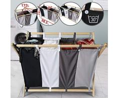 Jago Wäschesortierer - faltbar, 4 Fächer aus Stoff, aus Holz, vierfarbig, ca. 172 l Volumen, Größe (L/B/H): 98.5/40/72 cm - Wäschekorb, Wäschebox, Wäschesammler