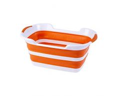 Unbekannt Platzsparer-Wäschewanne, Wäschekorb, Wäschesammler, faltbar, Kunststoff, 60 x 40 x 27,5 cm, Zusammengeklappt 60 x 40 x 7 cm, orange, weiß