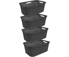 Rotho 4er-Set Wäschekorb 40 l, Kunststoff (PP), Schwarz, 40 Liter (59, 6 x 39, 6 x 23, 2 cm)