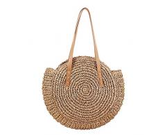 CSPone | Strohtaschen Damen Strand, Korbtasche geflochten rund, Körbe geflochten, Einkaufskorb geflochten, Bastkorb, Umhängetasche, Handtaschen
