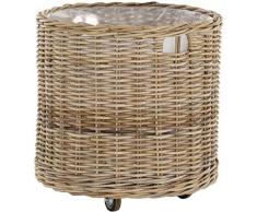 Korb-Outlet Großer Pflanzkorb Rattan rund geflochten grau XXL Pflanzkübel Blumentopf mit Rollen Rollkorb Rattankorb