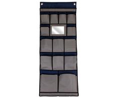 Stoffwandbehang in grau mit 14 Aufbewahrungstaschen und Spiegel - 48 x 127 cm - Zeltorganizer