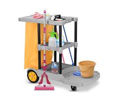 COSTWAY Reinigungswagen mit Ablagen, Putzwagen Hotel, Wischwagen Systemwagen Fahrwagen mit Abfallsack