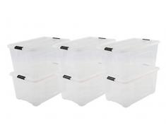 IRIS OHYAMA stapelbare Aufbewahrungsboxen mit Klickverschluss, Plastik, transparent Deckel, 45L, 6er Set