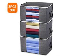 prettop Aufbewahrungstasche Kleideraufbewahrung Faltbare Groß Unterbett Aufbewahrungsbeutel mit Reißverschluss für Bettdecken, Kleidung, Bettzeug, Decken, Kissen, Steppdecken, gartenauflagen, 3 Stück