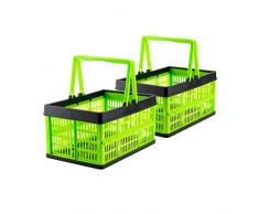 Grizzly 2 x Klappbox mit Griff - faltbar aus Kunststoff - Einkaufskiste klappbar und stapelbar 16L grün