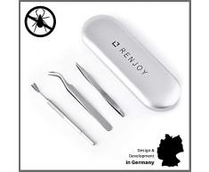 Renjoy Zeckenzange, Zeckenpinzette, Zeckenentferner für Hund/Katze/Mensch im 3er Premium Tickremover Set + Aufbewahrungsbox