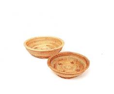 vietnamesische große runde Rattanschalen mit Riemen. Aufbewahrungskörbe aus natürlichem Rattan. Mehrzweck-Schalen aus Rattan. Korb, rund, 30 cm, Naturbraun
