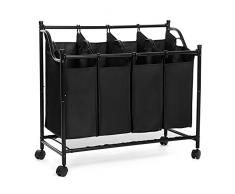 SONGMICS Wäschekorb, Wäschesammler mit 4 abnehmbaren Stofftaschen, Wäschebehälter auf Rollen, Wäschesortierer, stabil, 4 x 35 Liter, schwarz LSF005