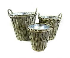 Klocke Pflanzgefäße Wunderschöne Gartenkörbe im 3er Set - mit Zinkeinsatz - Natur Pflanzkorb Weide/Weidenkorb/Blumenkorb - Indoor & Outdoor - Terrasse/Balkon Deko