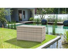 greemotion XXL Kissenbox Manila grau bicolor, Auflagenbox inklusive Schutzbespannung, Truhe aus witterungsbeständigem Polyrattan, Deckel einfach zu betätigen, Maße: ca.134 x 79 x 75 cm