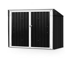 GOPLUS Mülltonnenbox Gartenlagerhaus, Multifunktionaler Geräteschuppen Deckel mit Gasdruckfedern, Metallschuppen mit Abschließbarer Sicherheitstür, Gartenschrank Aufbewahrungsbox, Dunkelgrau
