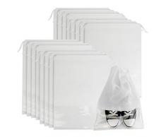 Reiseschuhtaschen - 18er Set | Kordelzug Schuhbeutel mit transparentem Fenster | Verpackungsorganisator | Wäschesäcke | Makeup Storage | Pukkr (Weiß)