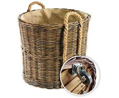 Kaminholzkorb Universalkorb Kaminkorb Rattankorb Holzkorb rund Rollen Leinenstoff Krabu