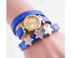 BDDLLM Armbanduhr Neuer Langer Gürtelring Gürtel Drill Star Strap Damen Quarzuhr Damen Modell Blau