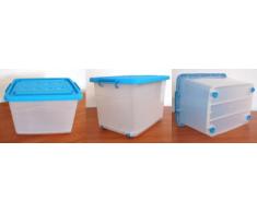 Aufbewahrungsbox mit Deckel und Rollen 90 Liter (milchig weiß)