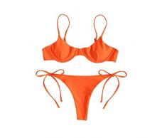 ZAFUL Zweiteiliger Bikini Set mit Krawatte Bügel Balconette & ARO Bottom Swimwear für Damen (Orange, L)