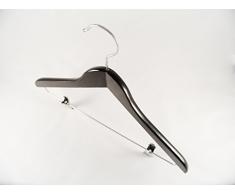 Holzbügel für Anzüge und Zweiteiler mit Clip, flach, 38cm, schwarz, NEU, 5 Stück