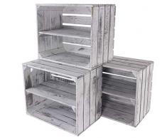 Obstkisten-online 3X HOLZKISTEN - GRAU - NEU - im modernen Vintage Look mit sichtbarer Holzmaserung für Deko im Landhausstil - 50x40x30 cm