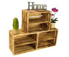 flambierte/geflammte Massive Obstkisten als Regal mit Zwischenbrett/Mittelbrett Einlage 50 x 40 x 30cm / Apfelkisten Weinkisten Holzkisten aus dem Alten Land (3er Set) …